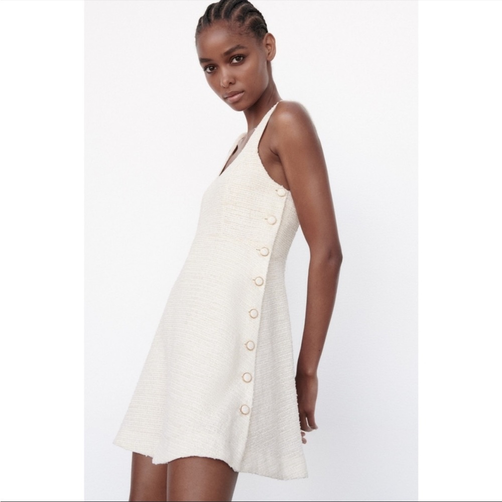 Zara White Tweed Boucle Mini Dress